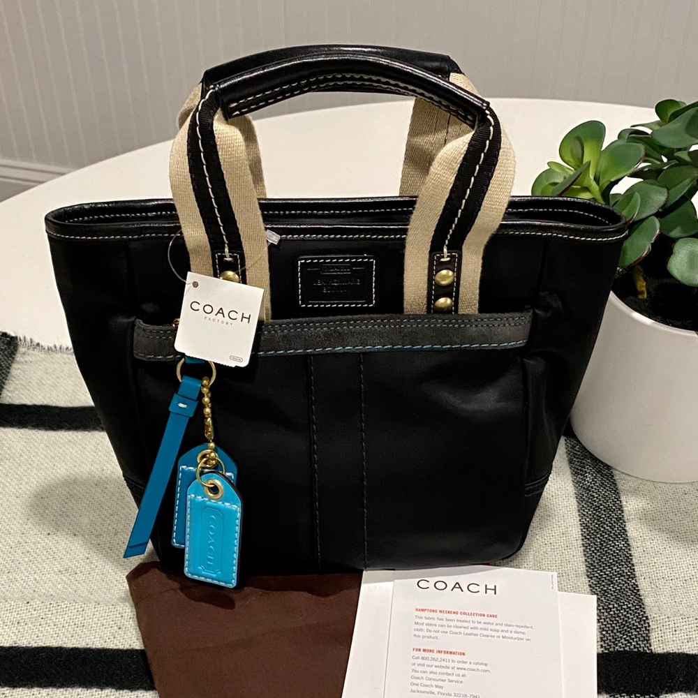 NWT COACH Hamptons Small Satin Tote Black L05M 126